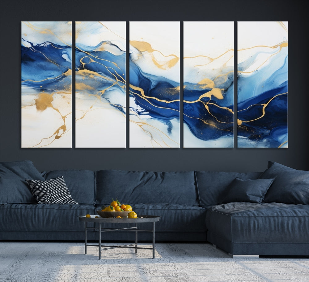 Blue Marble Painting, Set of Canvas Print, Framed Wall Art, Modern Abstract Wall Decor