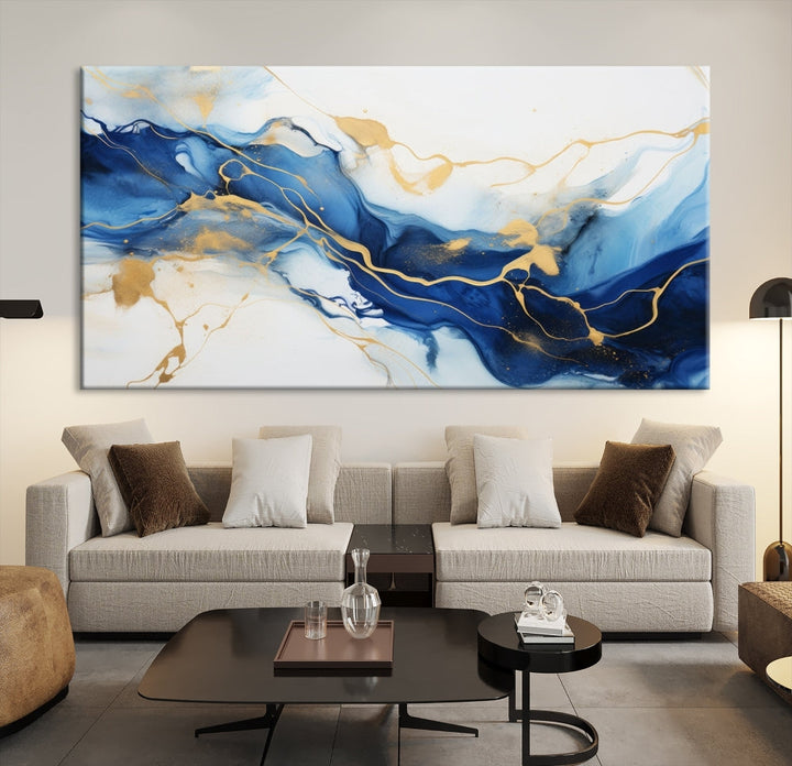 Blue Marble Painting, Set of Canvas Print, Framed Wall Art, Modern Abstract Wall Decor