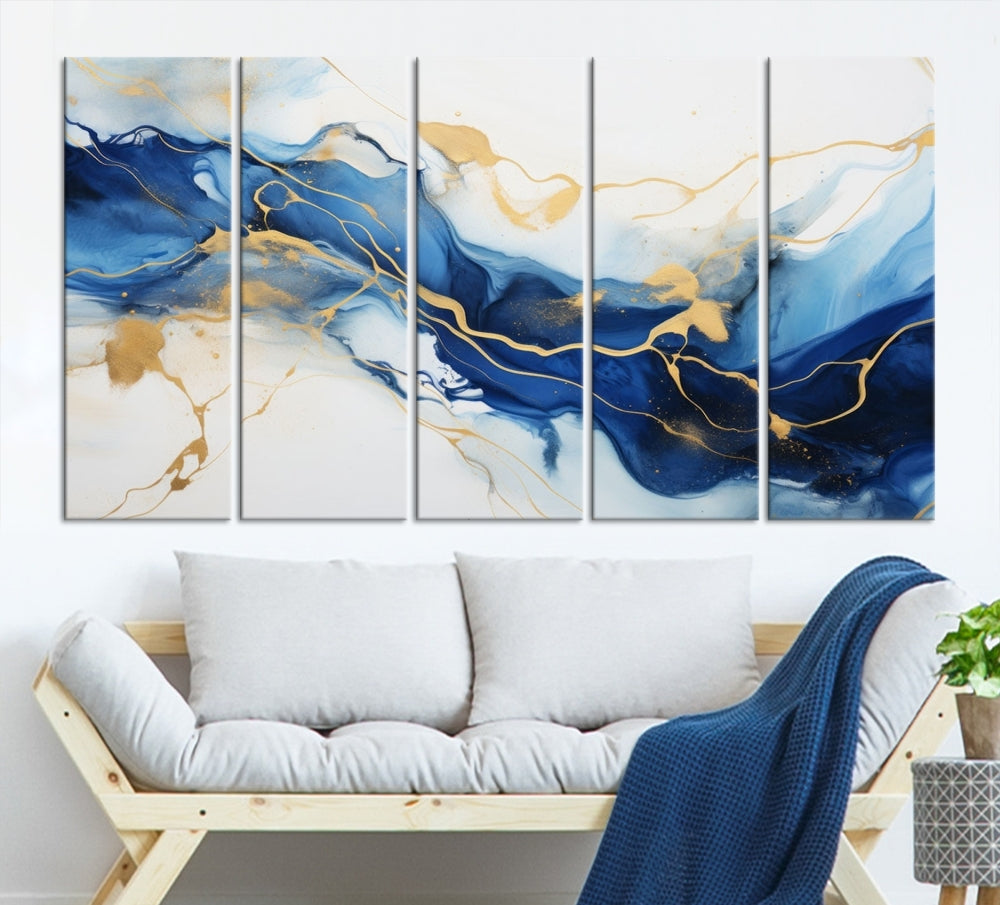 Blue Marble Painting, Set of Canvas Print, Framed Wall Art, Modern Abstract Wall Decor