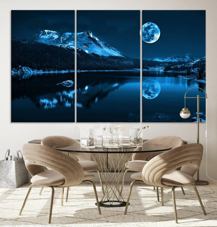 Blue Moon Mountain Lake Landscape Wall Art Canvas Print