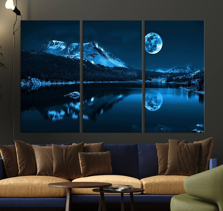 Blue Moon Mountain Lake Landscape Wall Art Canvas Print