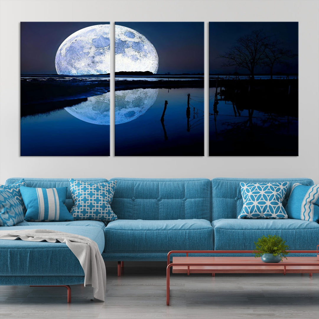 Blue Moon Photography Large Wall Art Canvas Print Full Moon Landscape