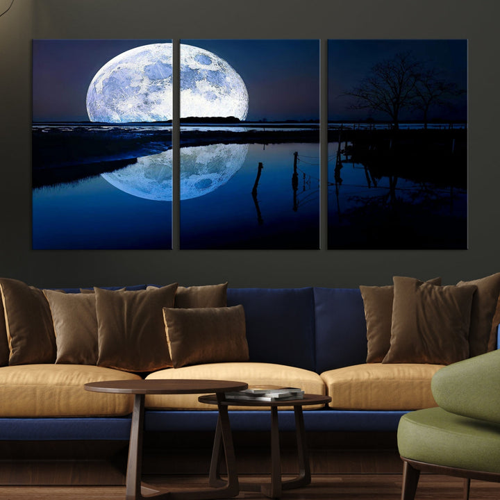 Blue Moon Photography Large Wall Art Canvas Print Full Moon Landscape