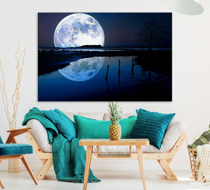 Blue Moon Photography Large Wall Art Canvas Print Full Moon Landscape