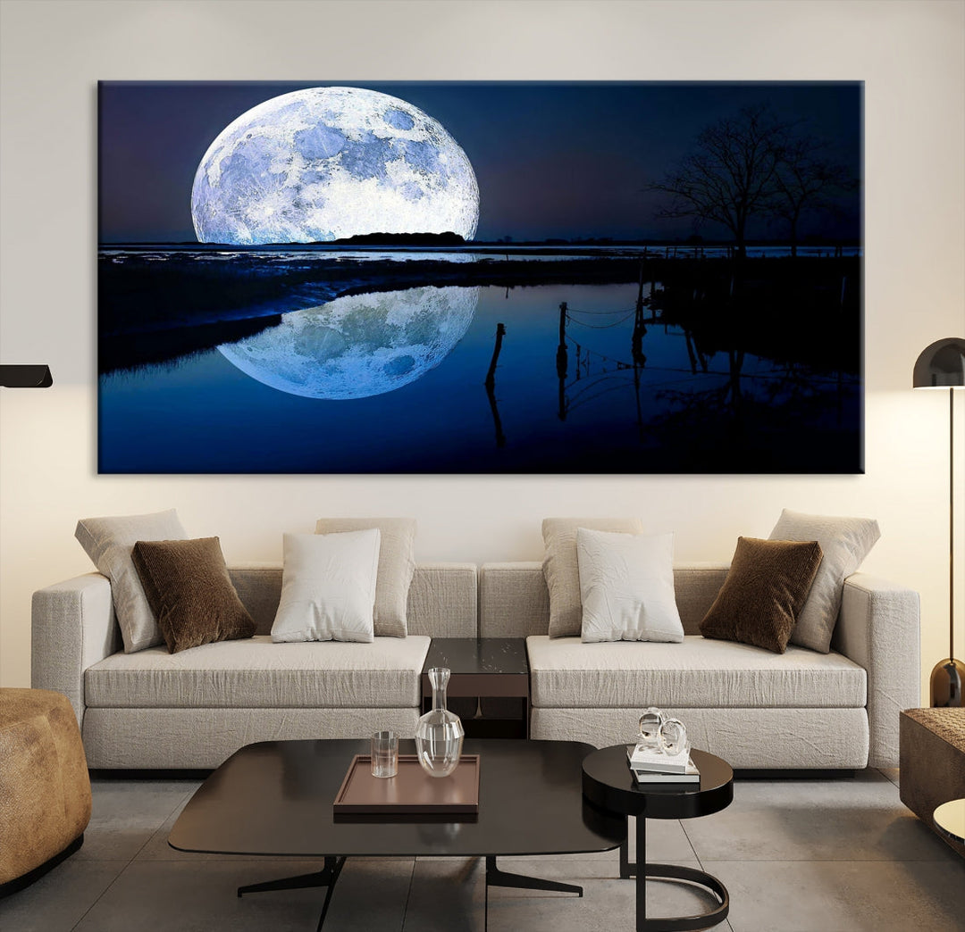 Blue Moon Photography Large Wall Art Canvas Print Full Moon Landscape