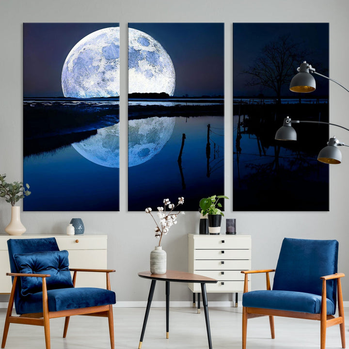 Blue Moon Photography Large Wall Art Canvas Print Full Moon Landscape