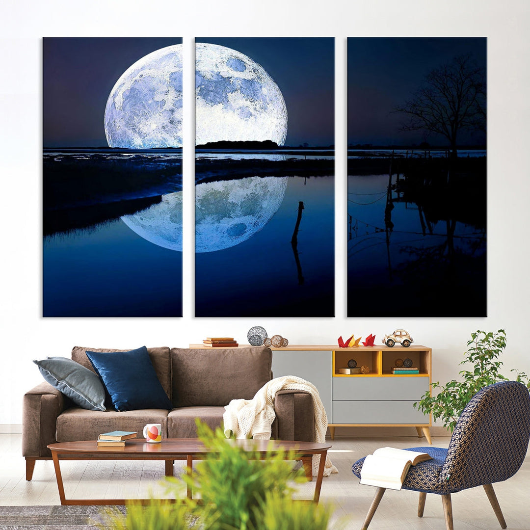 Blue Moon Photography Large Wall Art Canvas Print Full Moon Landscape