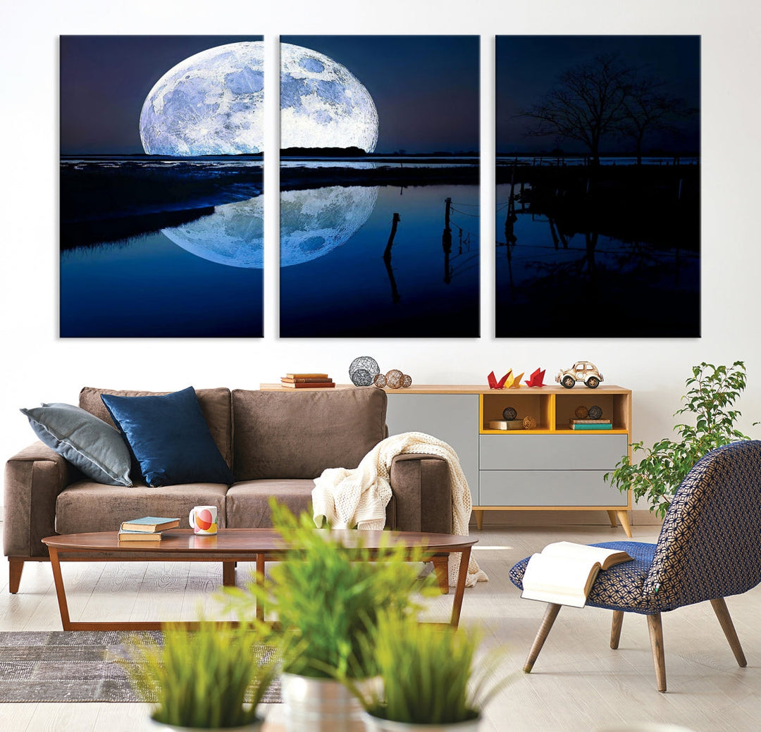 Blue Moon Photography Large Wall Art Canvas Print Full Moon Landscape