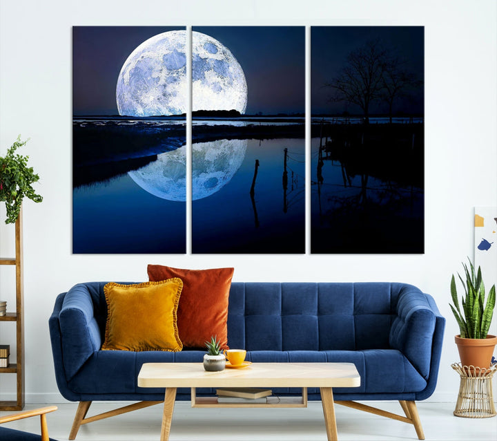 Blue Moon Photography Large Wall Art Canvas Print Full Moon Landscape