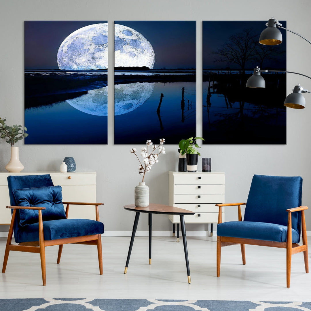 Blue Moon Photography Large Wall Art Canvas Print Full Moon Landscape