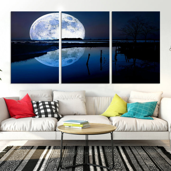 Blue Moon Photography Large Wall Art Canvas Print Full Moon Landscape