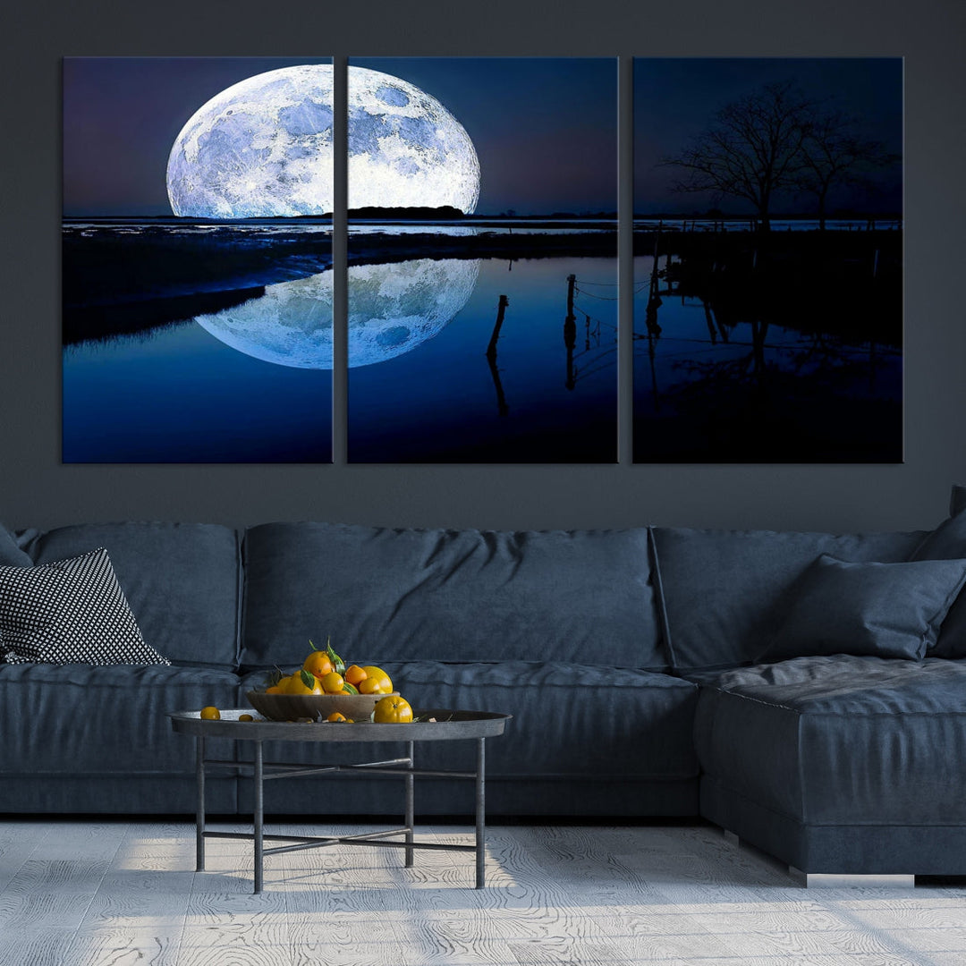 Blue Moon Photography Large Wall Art Canvas Print Full Moon Landscape