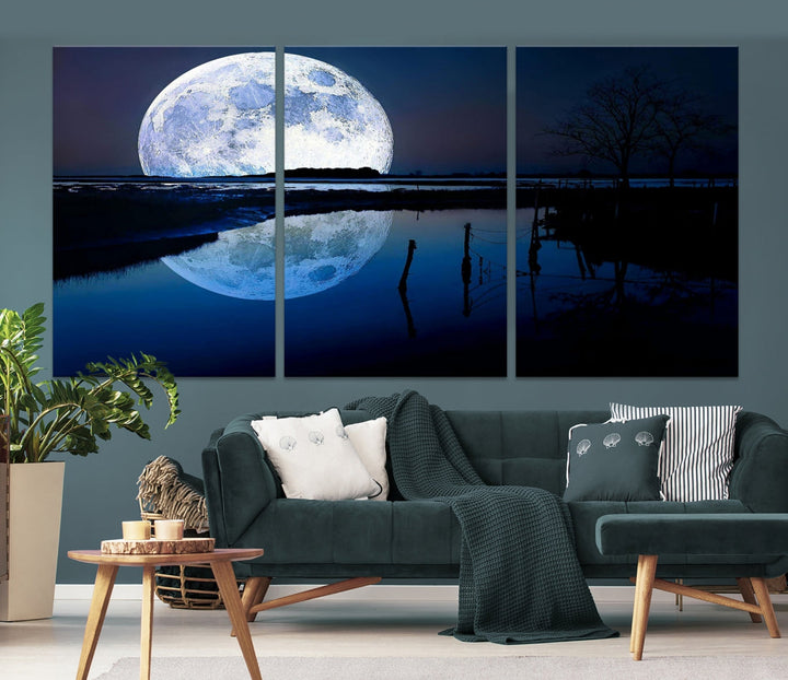 Blue Moon Photography Large Wall Art Canvas Print Full Moon Landscape