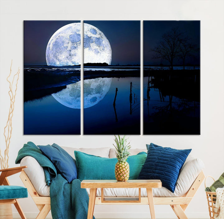 Blue Moon Photography Large Wall Art Canvas Print Full Moon Landscape