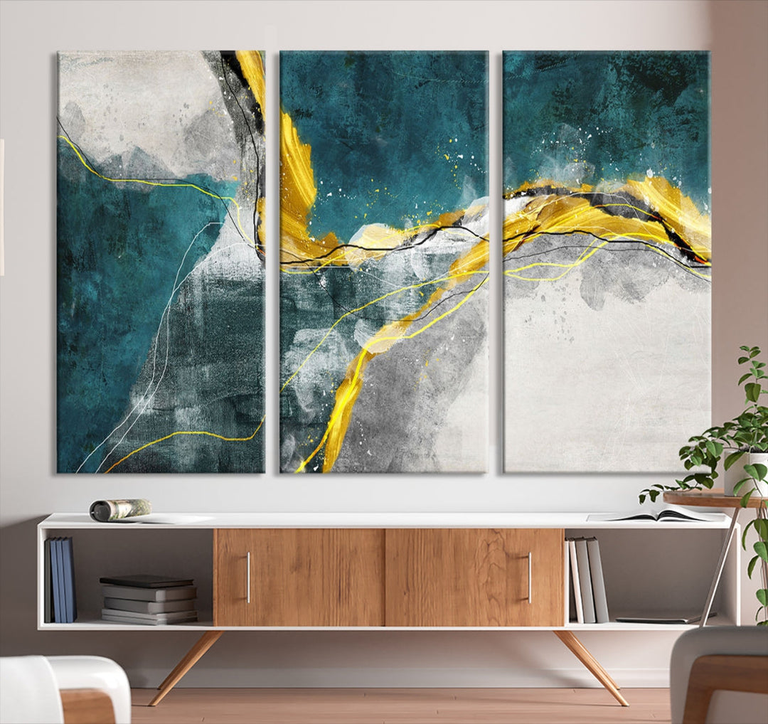 Blue Nautical Abstract Marble Large Wall Art Modern Canvas Print