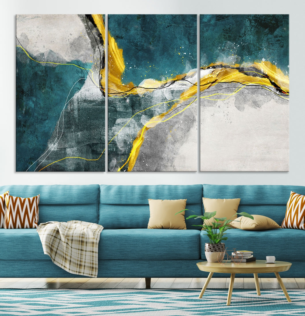 Blue Nautical Abstract Marble Large Wall Art Modern Canvas Print