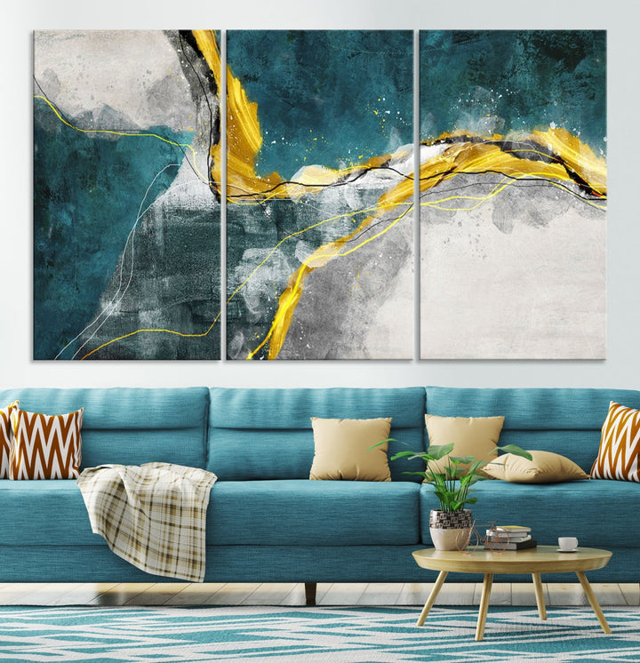 Blue Nautical Abstract Marble Large Wall Art Modern Canvas Print