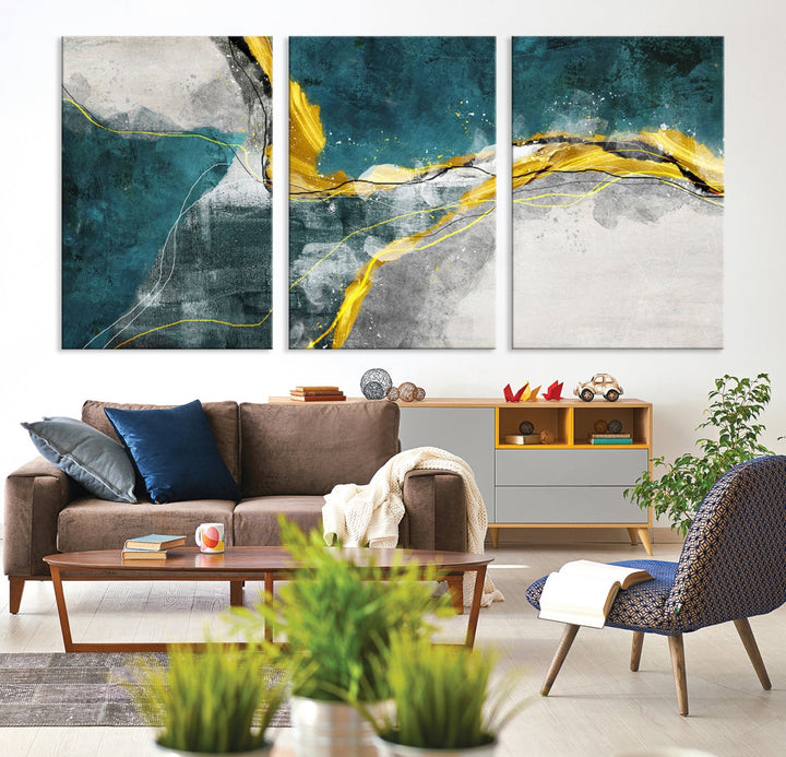 Blue Nautical Abstract Marble Large Wall Art Modern Canvas Print