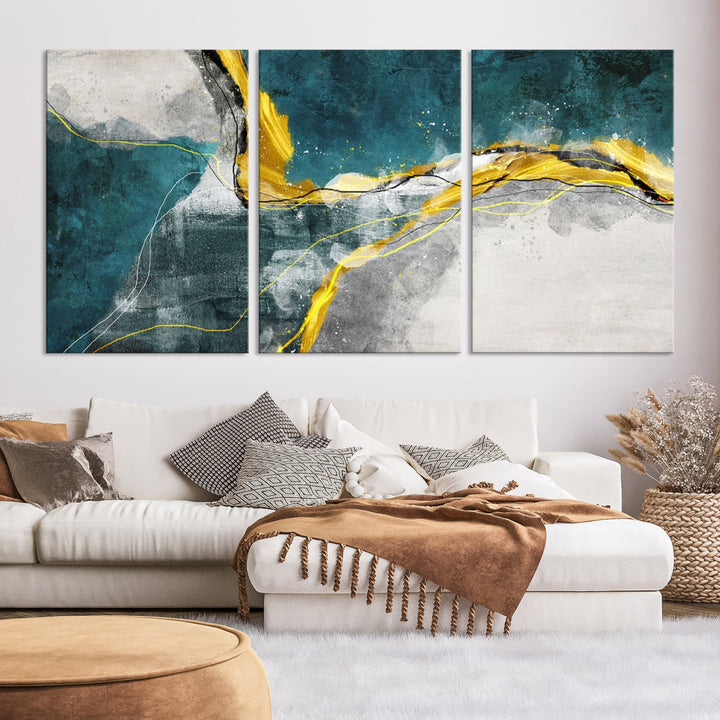 Blue Nautical Abstract Marble Large Wall Art Modern Canvas Print