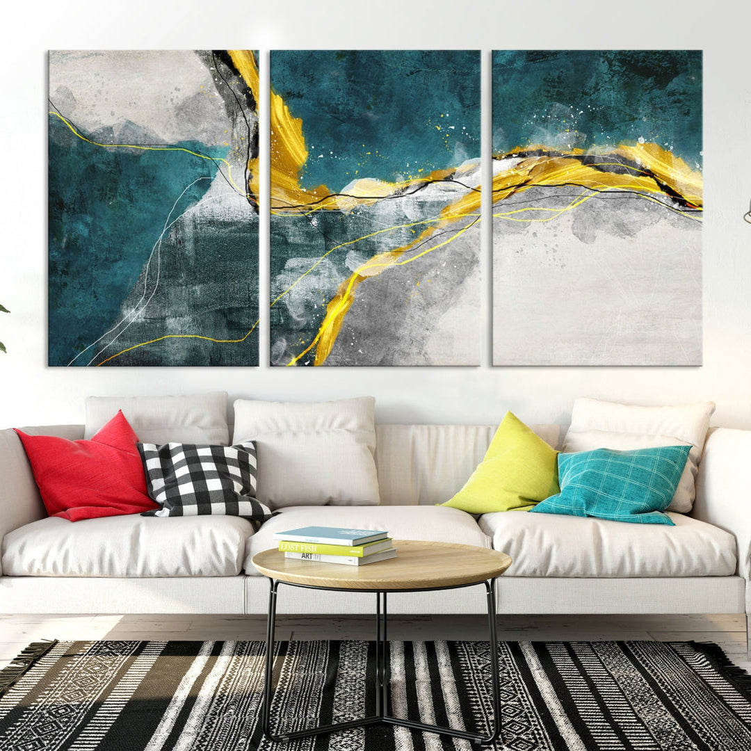 Blue Nautical Abstract Marble Large Wall Art Modern Canvas Print