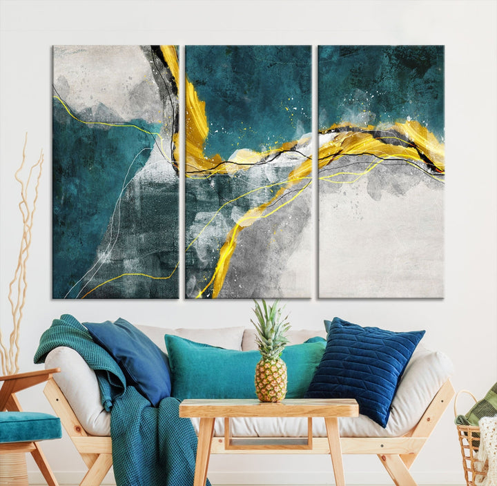 Blue Nautical Abstract Marble Large Wall Art Modern Canvas Print