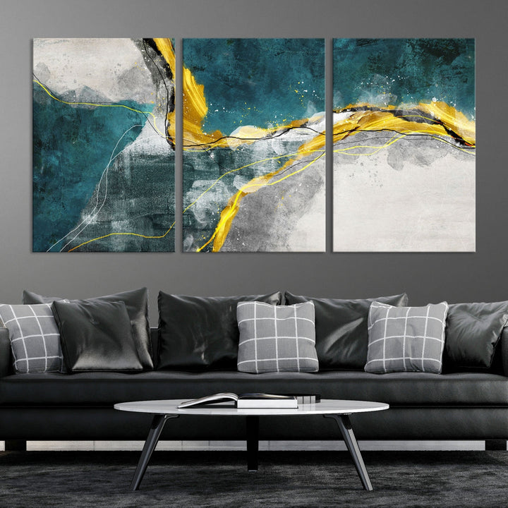 Blue Nautical Abstract Marble Large Wall Art Modern Canvas Print