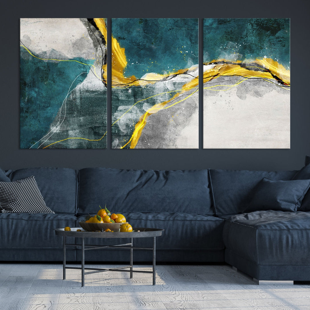 Blue Nautical Abstract Marble Large Wall Art Modern Canvas Print