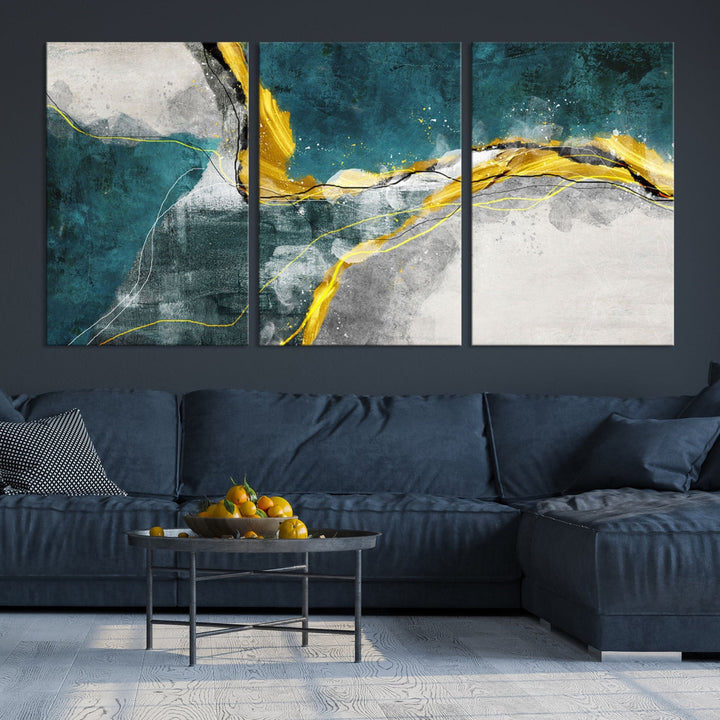 Blue Nautical Abstract Marble Large Wall Art Modern Canvas Print