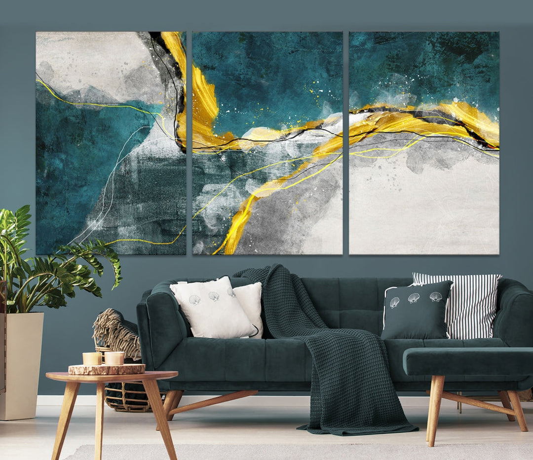 Blue Nautical Abstract Marble Large Wall Art Modern Canvas Print