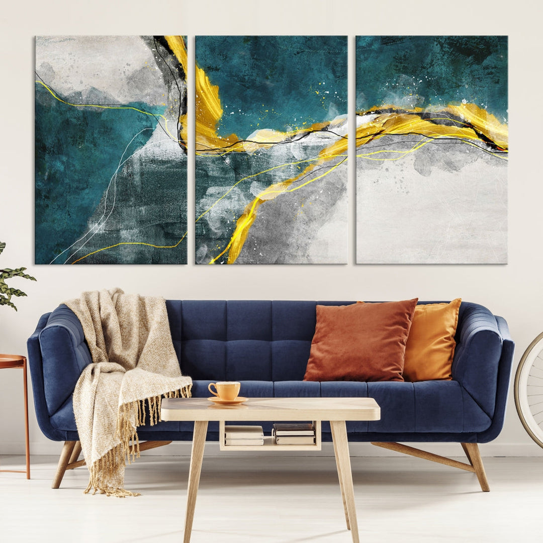 Blue Nautical Abstract Marble Large Wall Art Modern Canvas Print