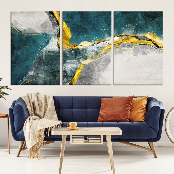 Blue Nautical Abstract Marble Large Wall Art Modern Canvas Print