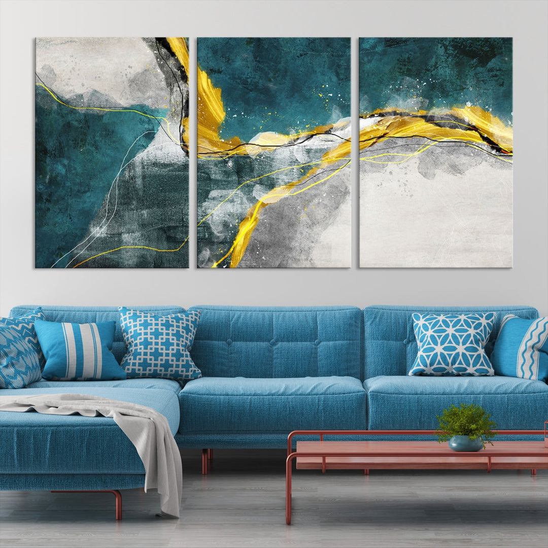 Blue Nautical Abstract Marble Large Wall Art Modern Canvas Print