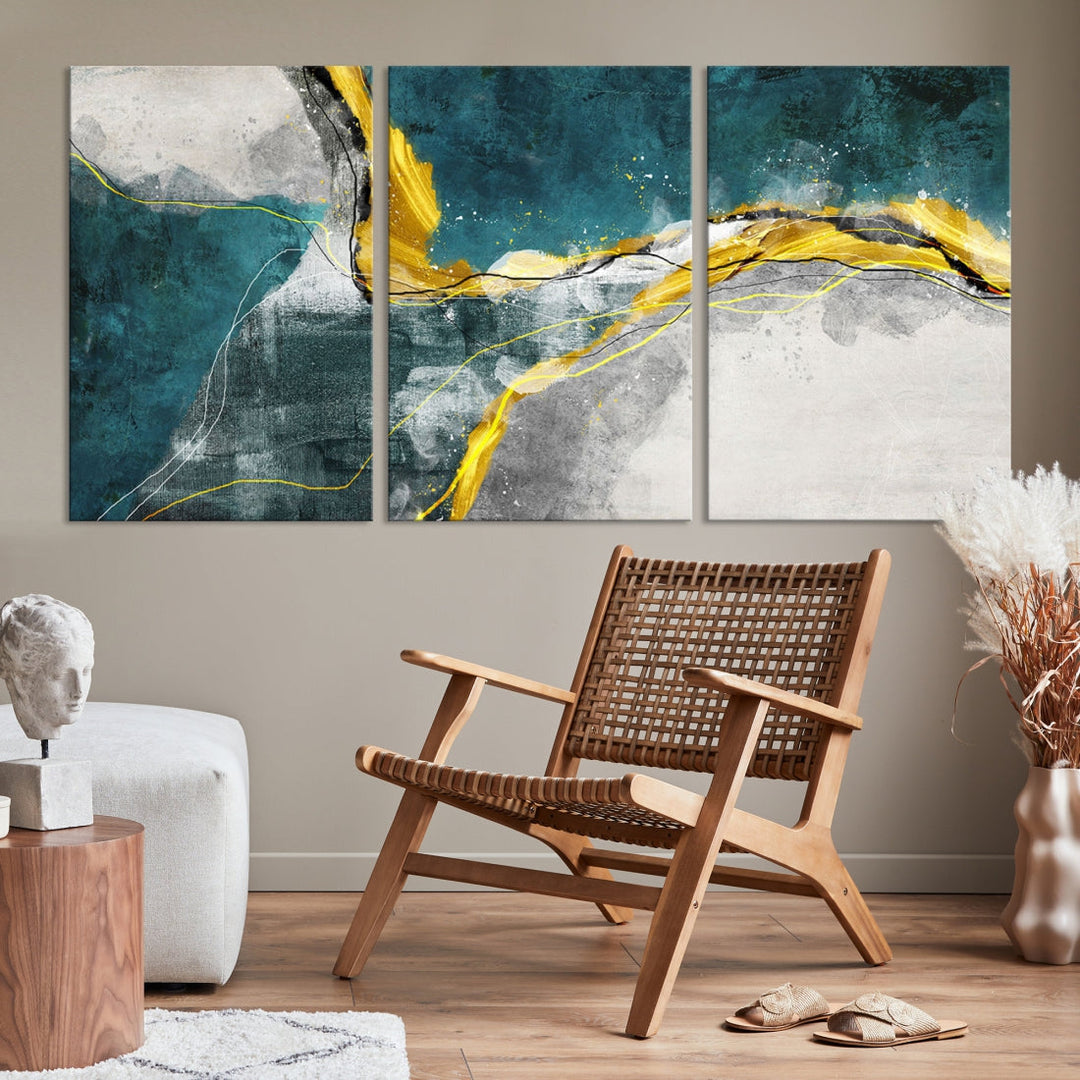 Blue Nautical Abstract Marble Large Wall Art Modern Canvas Print