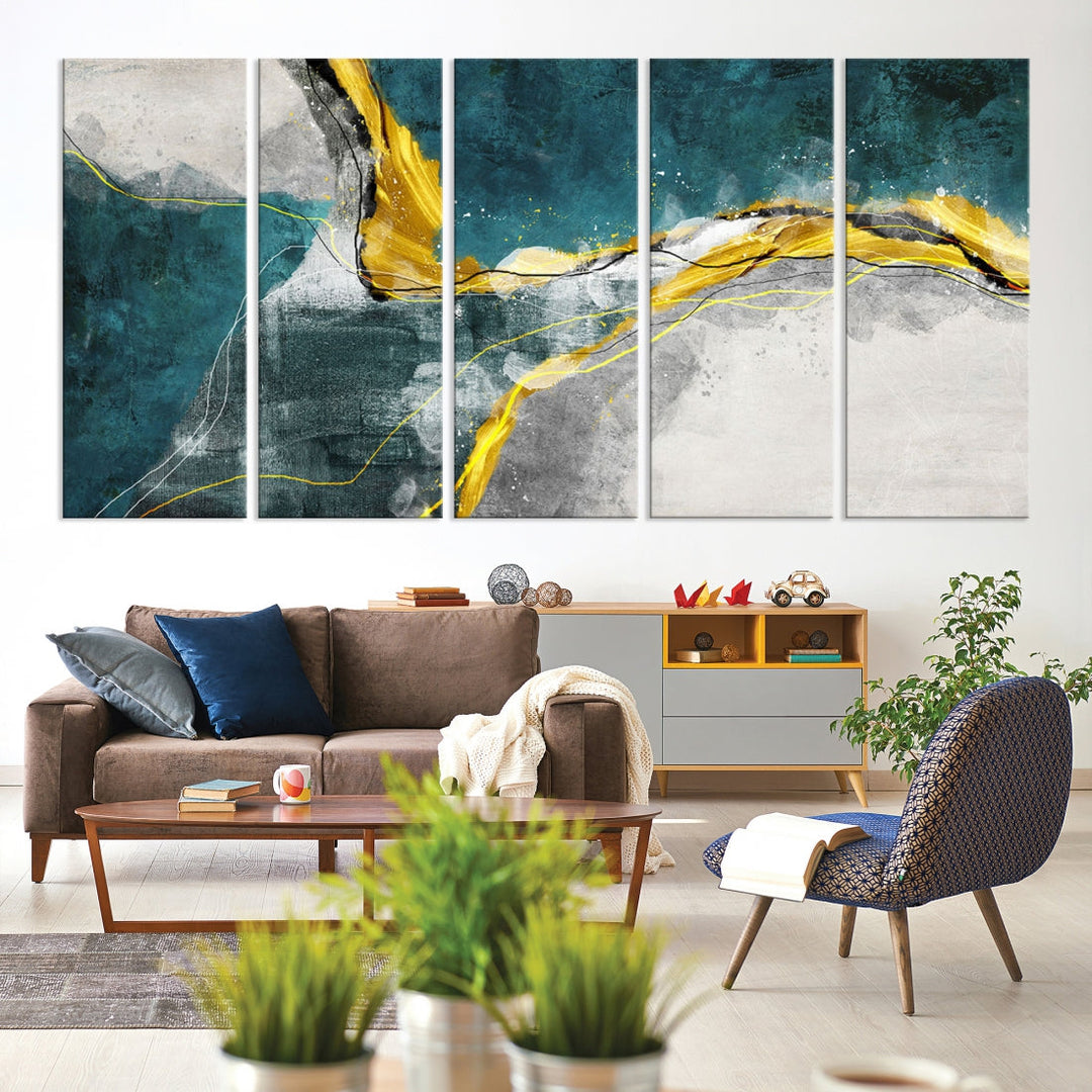 Blue Nautical Abstract Marble Large Wall Art Modern Canvas Print