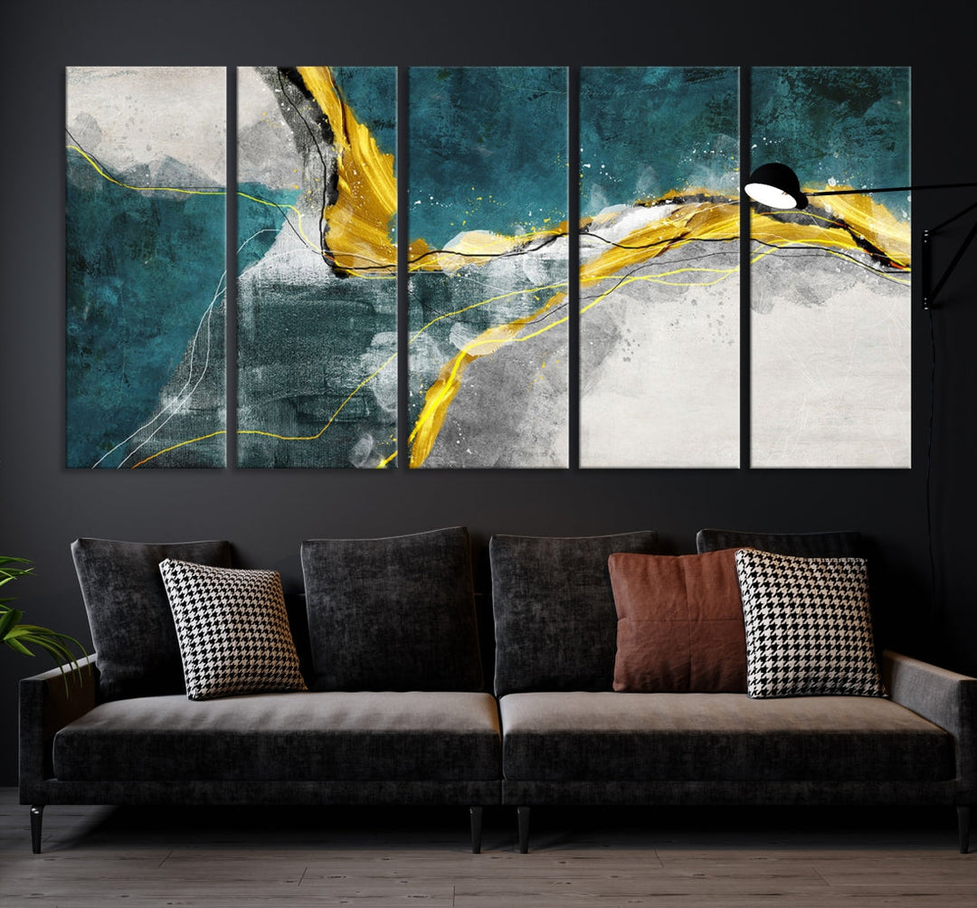 Blue Nautical Abstract Marble Large Wall Art Modern Canvas Print