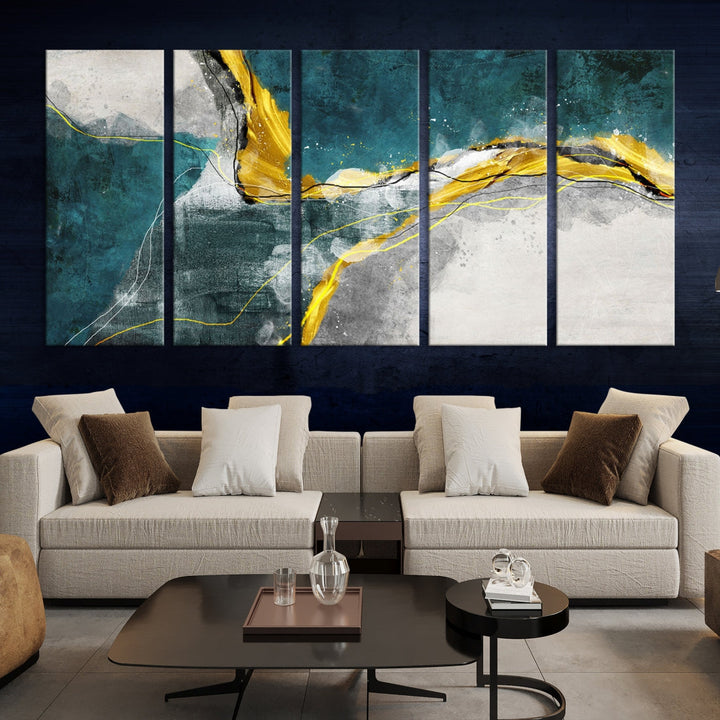 Blue Nautical Abstract Marble Large Wall Art Modern Canvas Print