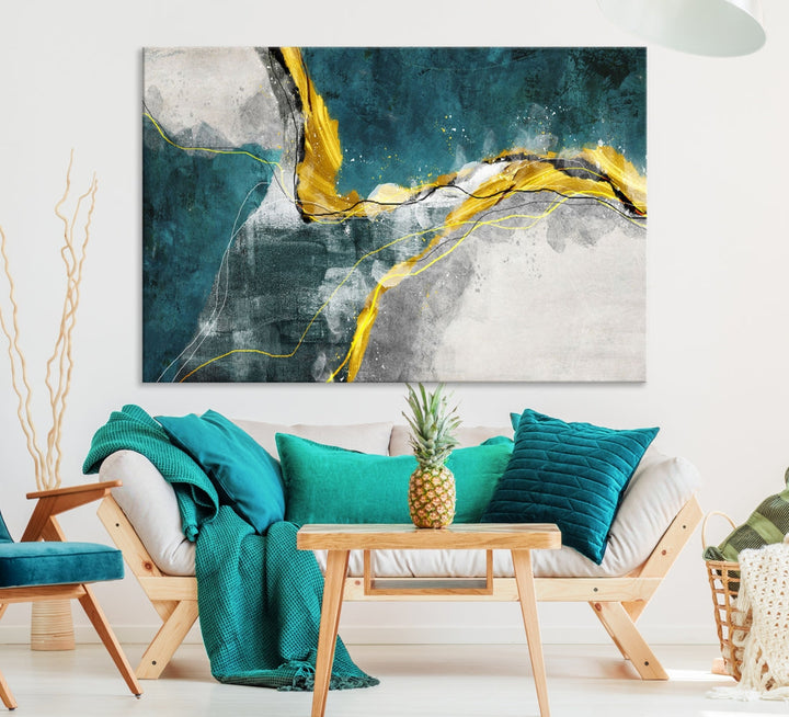 Blue Nautical Abstract Marble Large Wall Art Modern Canvas Print