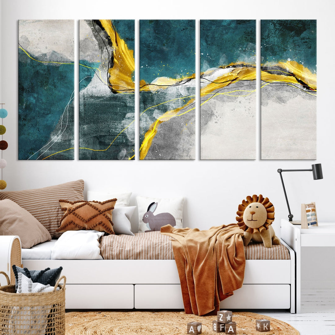 Blue Nautical Abstract Marble Large Wall Art Modern Canvas Print