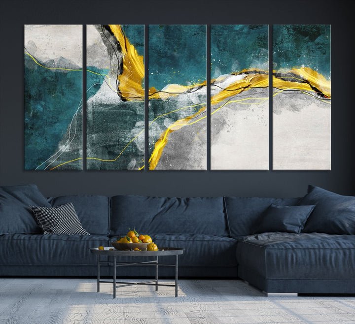 Blue Nautical Abstract Marble Large Wall Art Modern Canvas Print