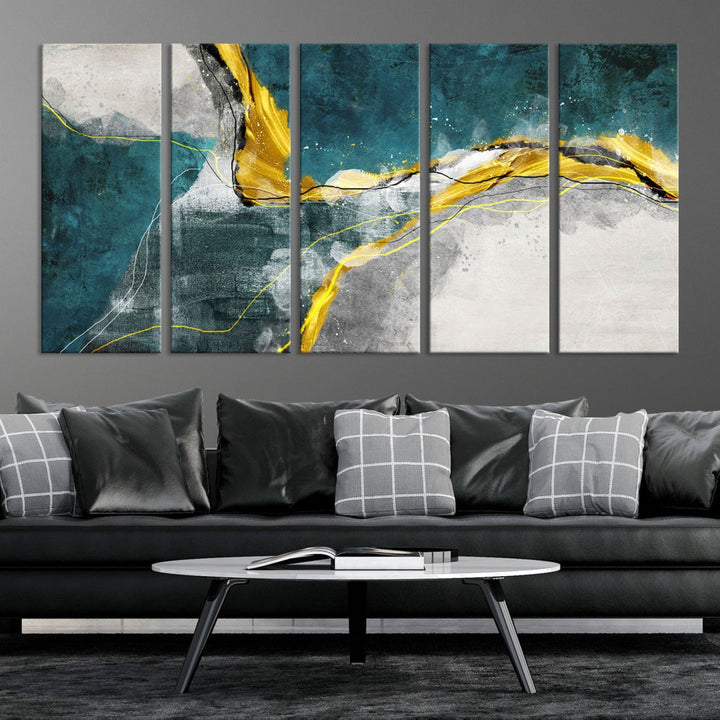 Blue Nautical Abstract Marble Large Wall Art Modern Canvas Print