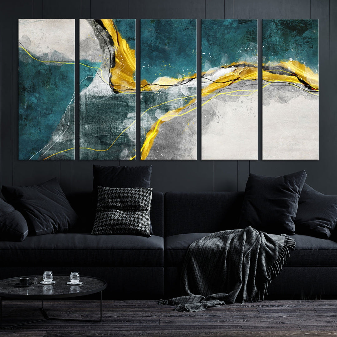 Blue Nautical Abstract Marble Large Wall Art Modern Canvas Print