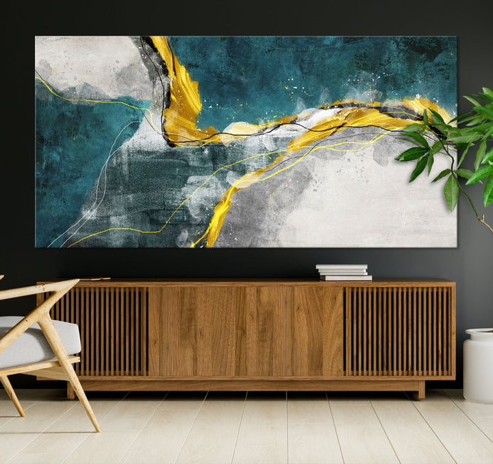 Blue Nautical Abstract Marble Large Wall Art Modern Canvas Print