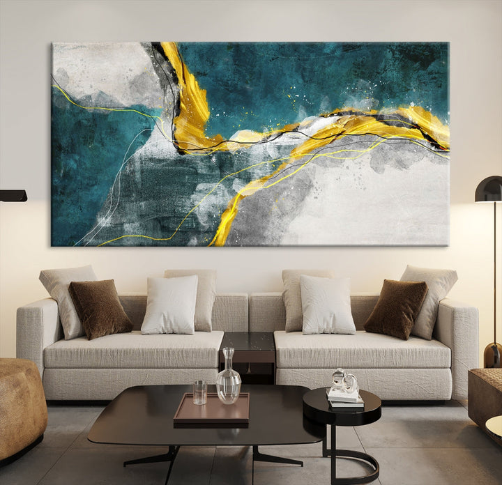 Blue Nautical Abstract Marble Large Wall Art Modern Canvas Print