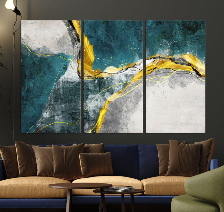 Blue Nautical Abstract Marble Large Wall Art Modern Canvas Print