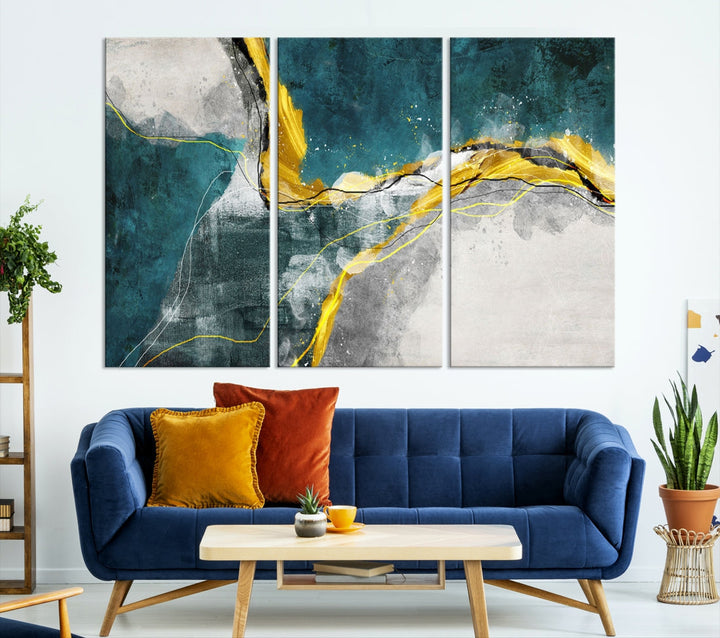 Blue Nautical Abstract Marble Large Wall Art Modern Canvas Print