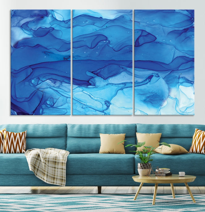 Blue Nautical Modern Abstract Painting on Original Canvas Wall Art Giclee Print