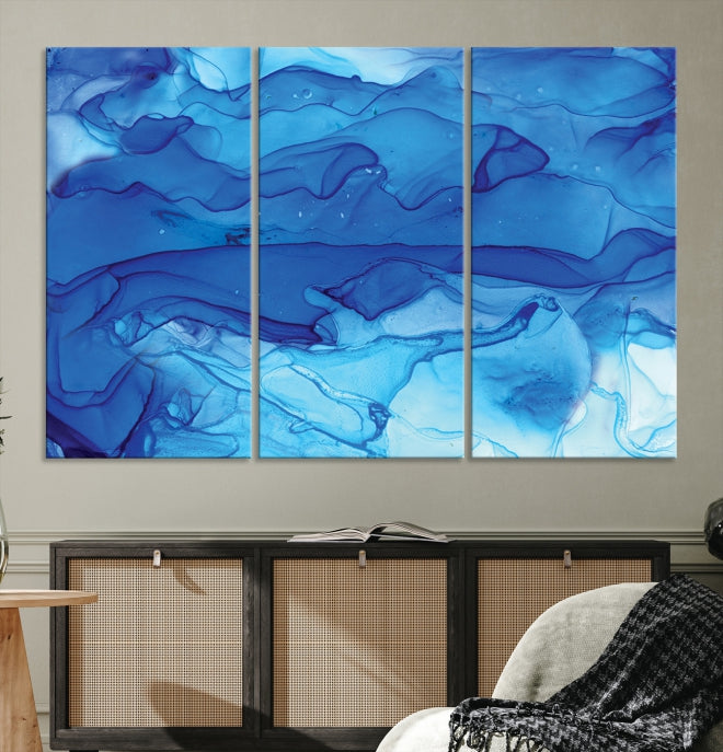 Blue Nautical Modern Abstract Painting on Original Canvas Wall Art Giclee Print