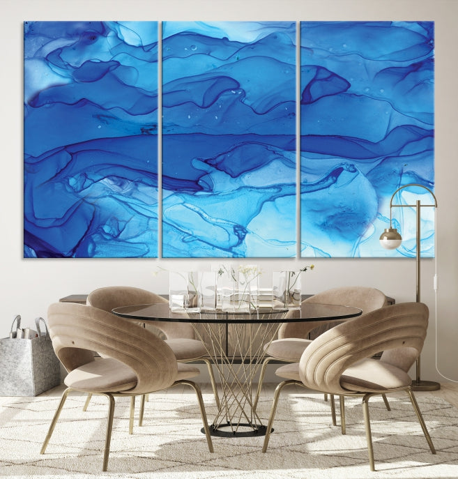 Blue Nautical Modern Abstract Painting on Original Canvas Wall Art Giclee Print