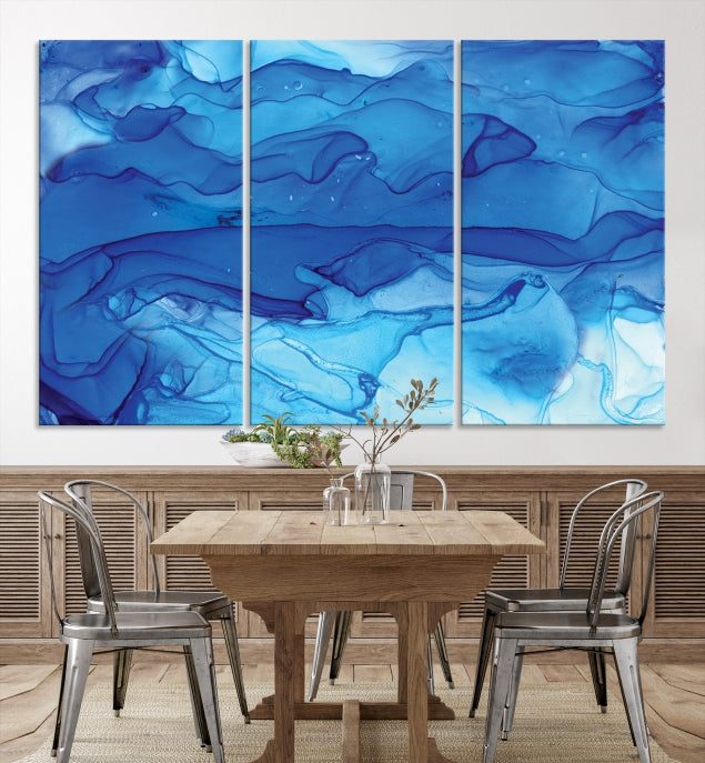 Blue Nautical Modern Abstract Painting on Original Canvas Wall Art Giclee Print