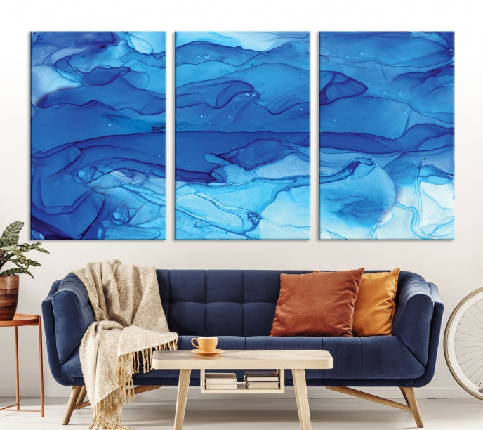 Blue Nautical Modern Abstract Painting on Original Canvas Wall Art Giclee Print